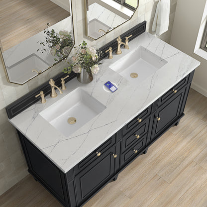 Renovate for Less Atlanta Lorelai 60" Double Vanity, Black Onyx w/ 3 CM Ethereal Noctis Silestone Top w/FreePower Wireless Charger