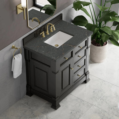 Brookfield 36" Single Vanity, Black Onyx w/ 3 CM Parisien Bleu Silestone Top