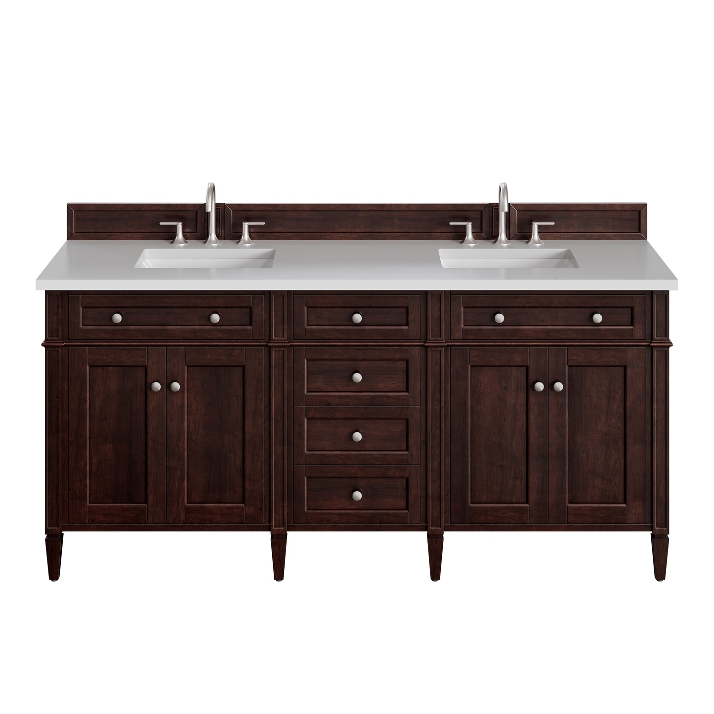 Renovate for Less Atlanta Brittany 72" Double Vanity, Burnished Mahogany w/ 3 CM White Zeus Silestone Top