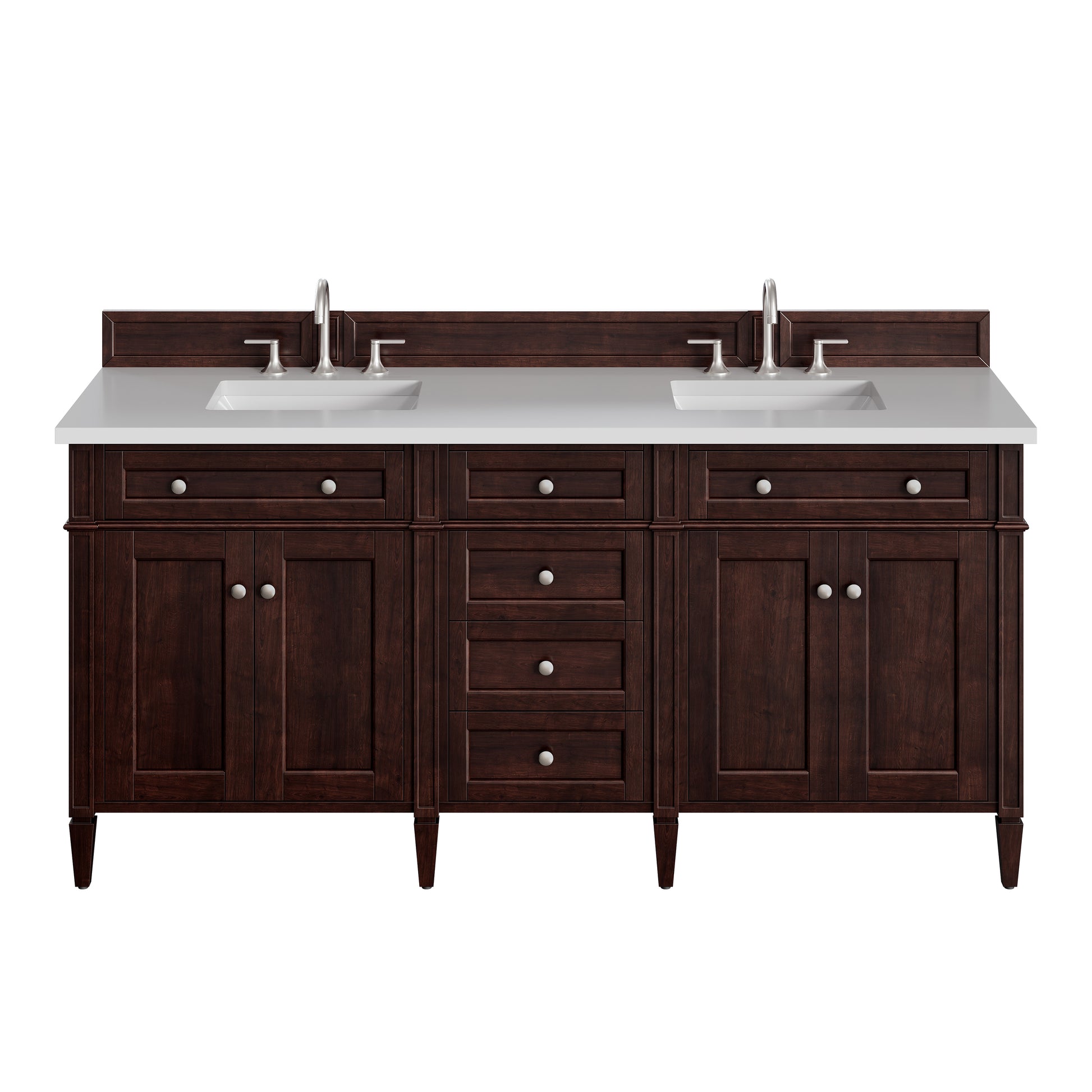 Renovate for Less Atlanta Brittany 72" Double Vanity, Burnished Mahogany w/ 3 CM White Zeus Silestone Top