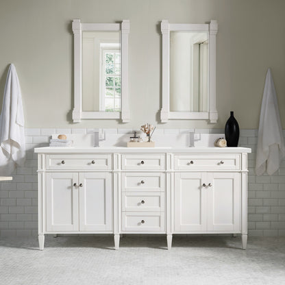 Renovate for Less Atlanta Brittany 72" Double Vanity, Bright White Vanity w/ Single Hole 3 CM White Zeus Silestone Top & Backsplash