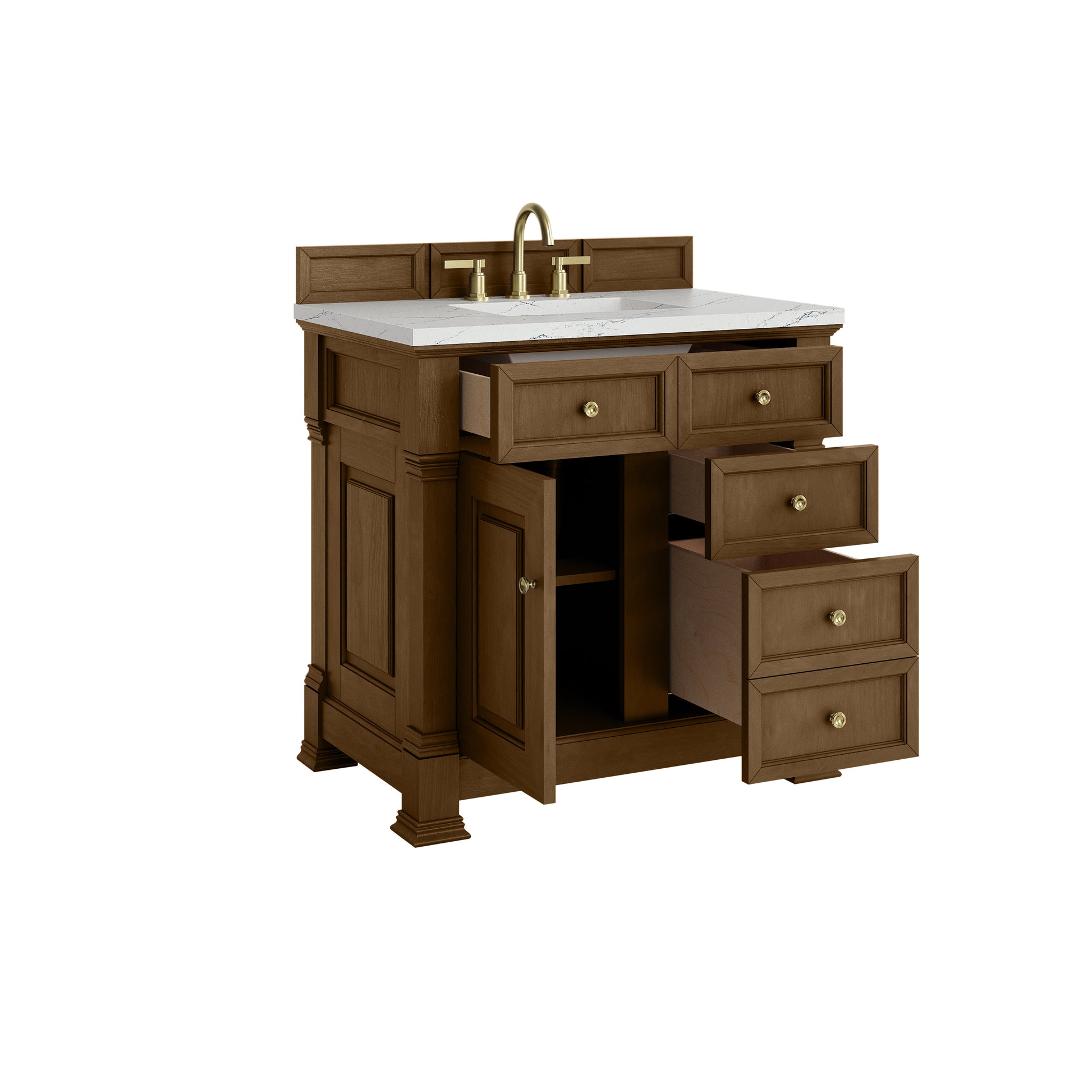 Renovate for Less Atlanta Brookfield 36" Single Vanity, Honey Oak w/ 3 CM Ethereal Noctis Silestone Top
