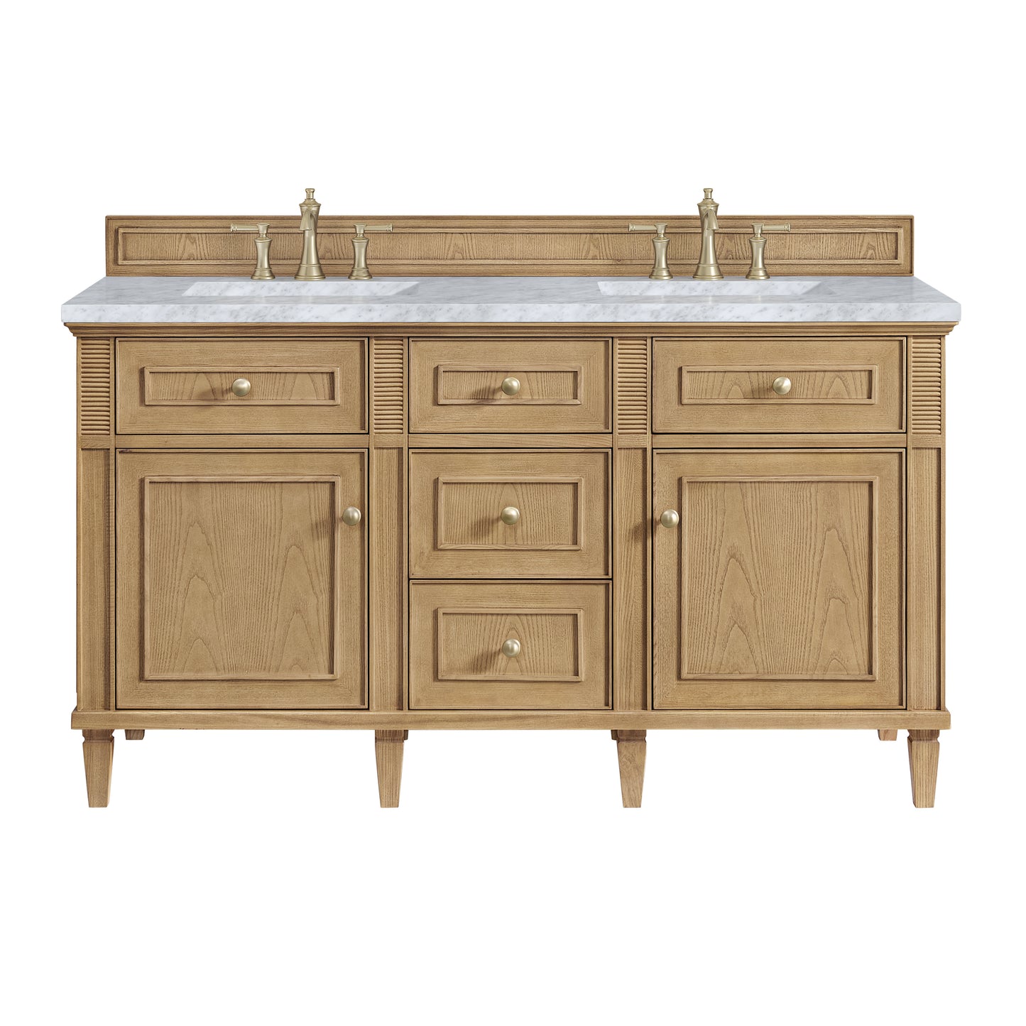 Renovate for Less Atlanta Lorelai 60" Double Vanity, Light Natural Oak w/ 3 CM Carrara White Marble Top