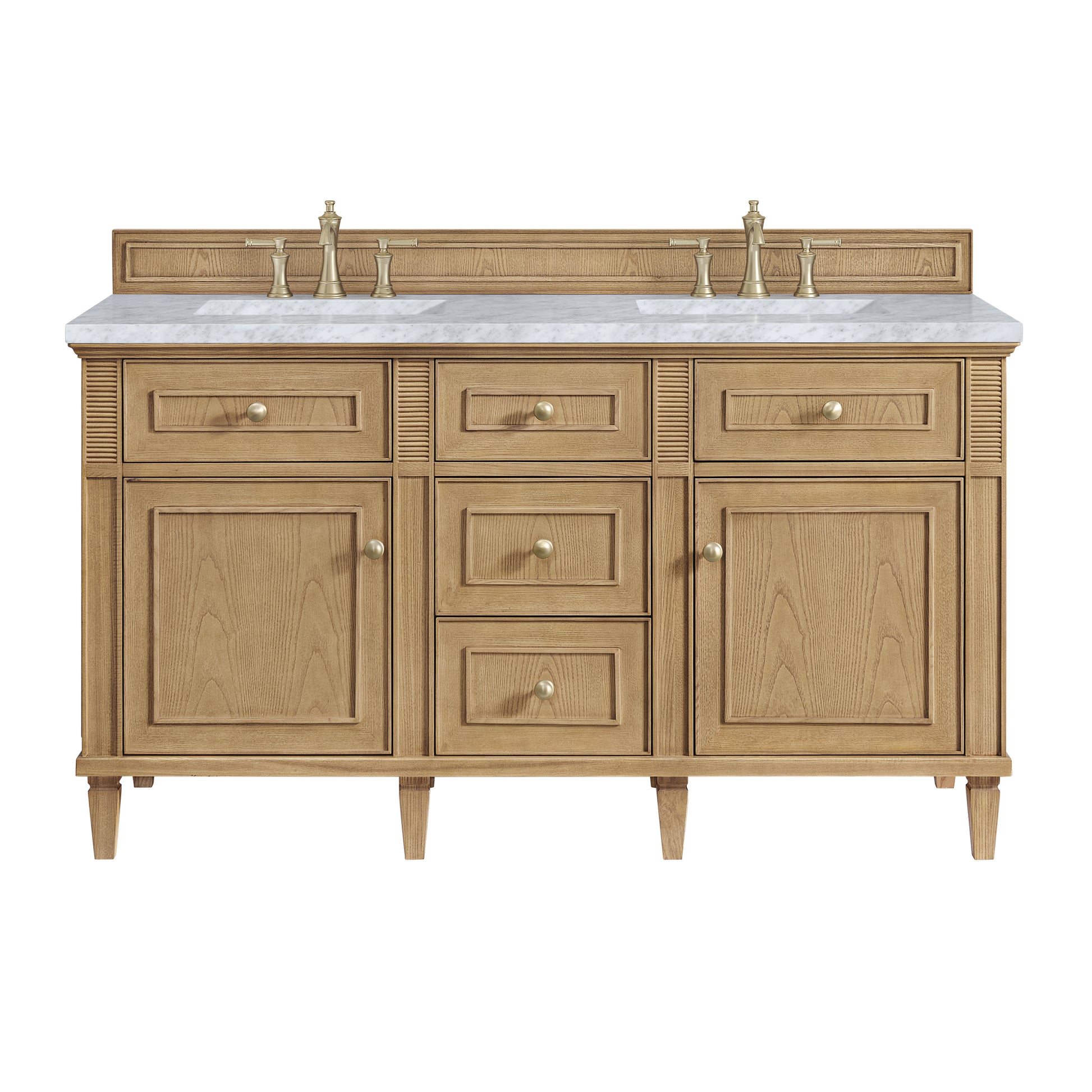 Renovate for Less Atlanta Lorelai 60" Double Vanity, Light Natural Oak w/ 3 CM Carrara White Marble Top