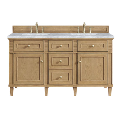 Renovate for Less Atlanta Lorelai 60" Double Vanity, Light Natural Oak w/ 3 CM Carrara White Marble Top