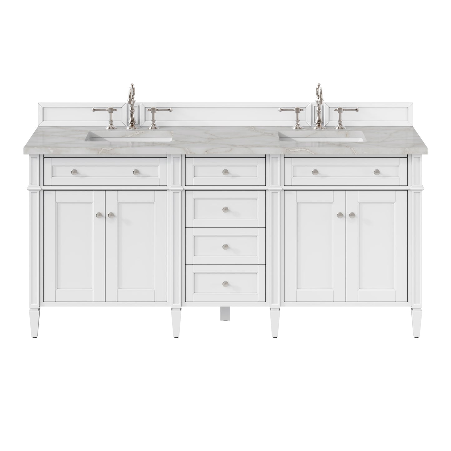 Renovate for Less Atlanta Brittany 72" Double Vanity, Bright White Vanity w/ 3 CM Victorian Silver Silestone Top