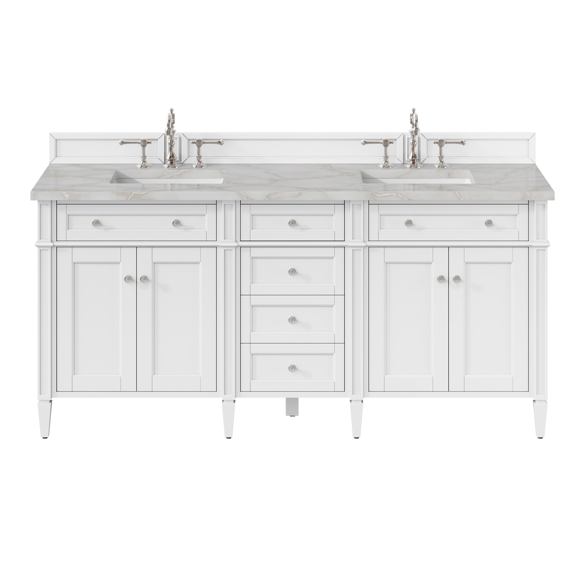 Renovate for Less Atlanta Brittany 72" Double Vanity, Bright White Vanity w/ 3 CM Victorian Silver Silestone Top