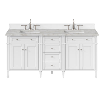 Renovate for Less Atlanta Brittany 72" Double Vanity, Bright White Vanity w/ 3 CM Victorian Silver Silestone Top