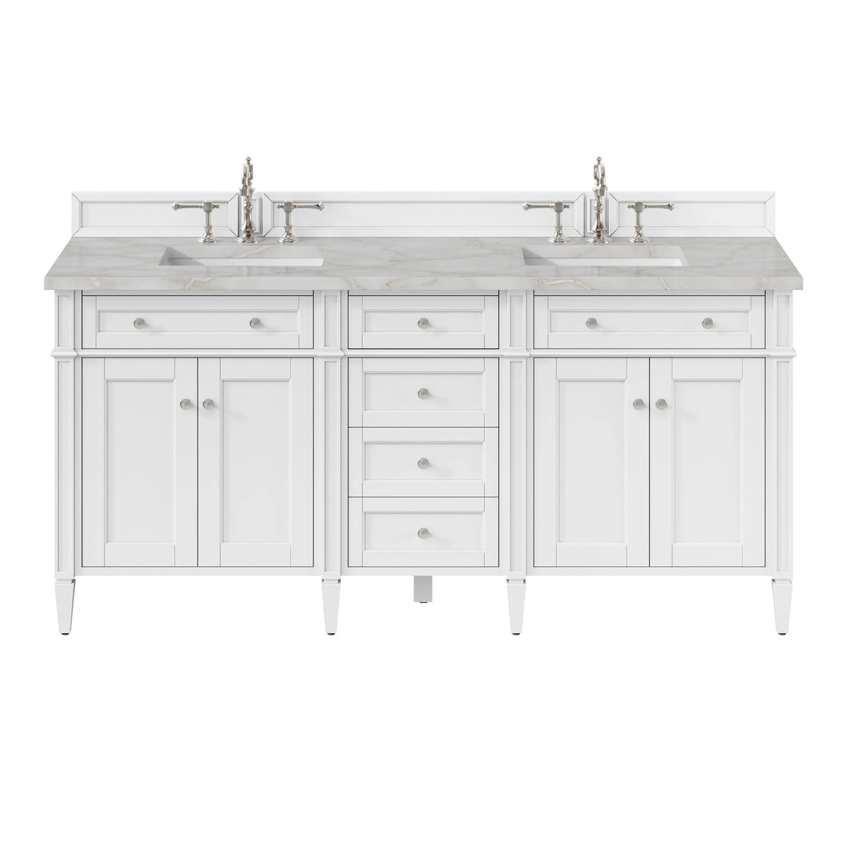 Brittany 72" Double Vanity, Bright White Vanity w/ 3 CM Victorian Silver Silestone Top