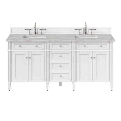 Brittany 72" Double Vanity, Bright White Vanity w/ 3 CM Victorian Silver Silestone Top