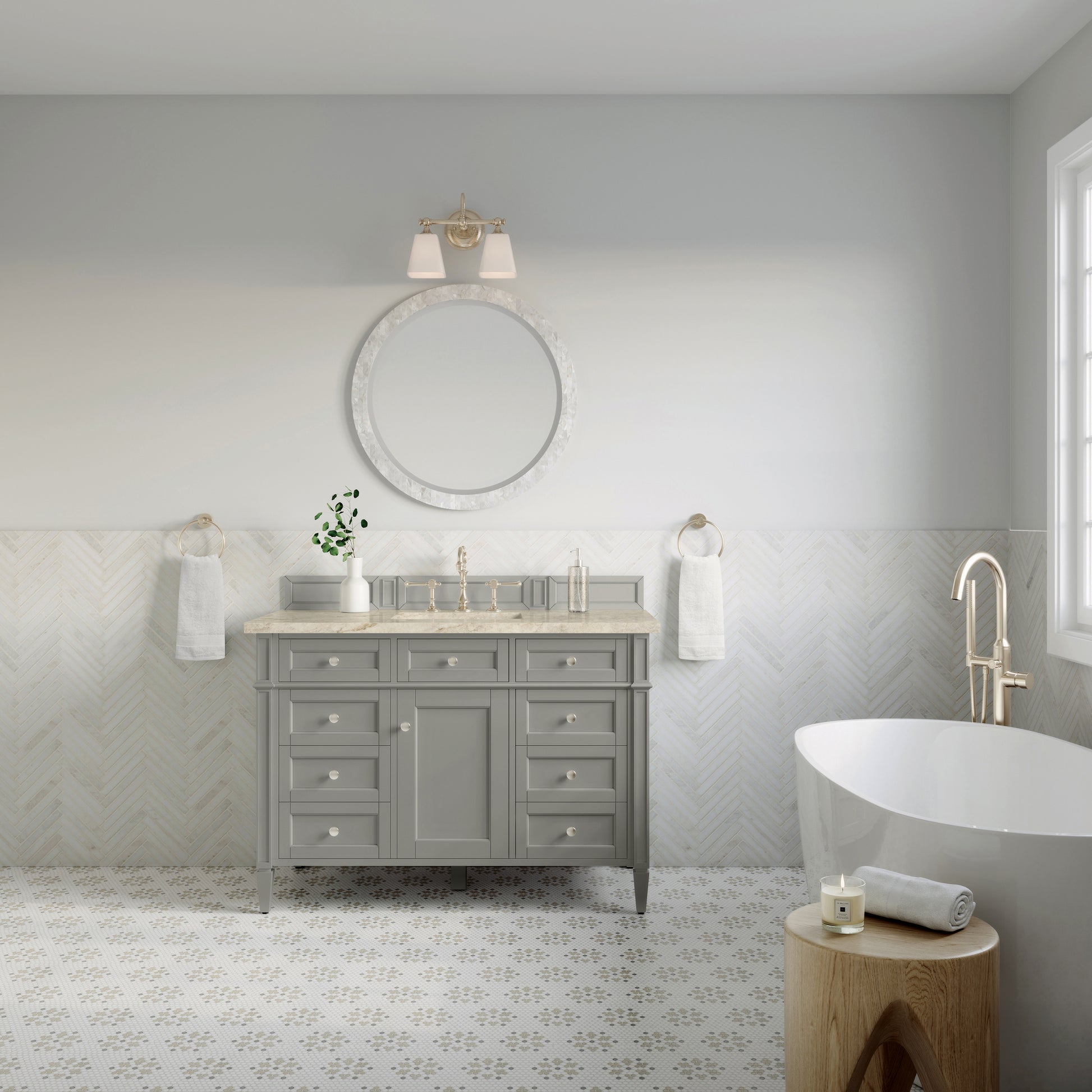 Renovate for Less Atlanta Brittany 48" Single Vanity, Urban Gray, w/ 3 CM Tajnar Eclos Top w/FreePower Wireless Charger