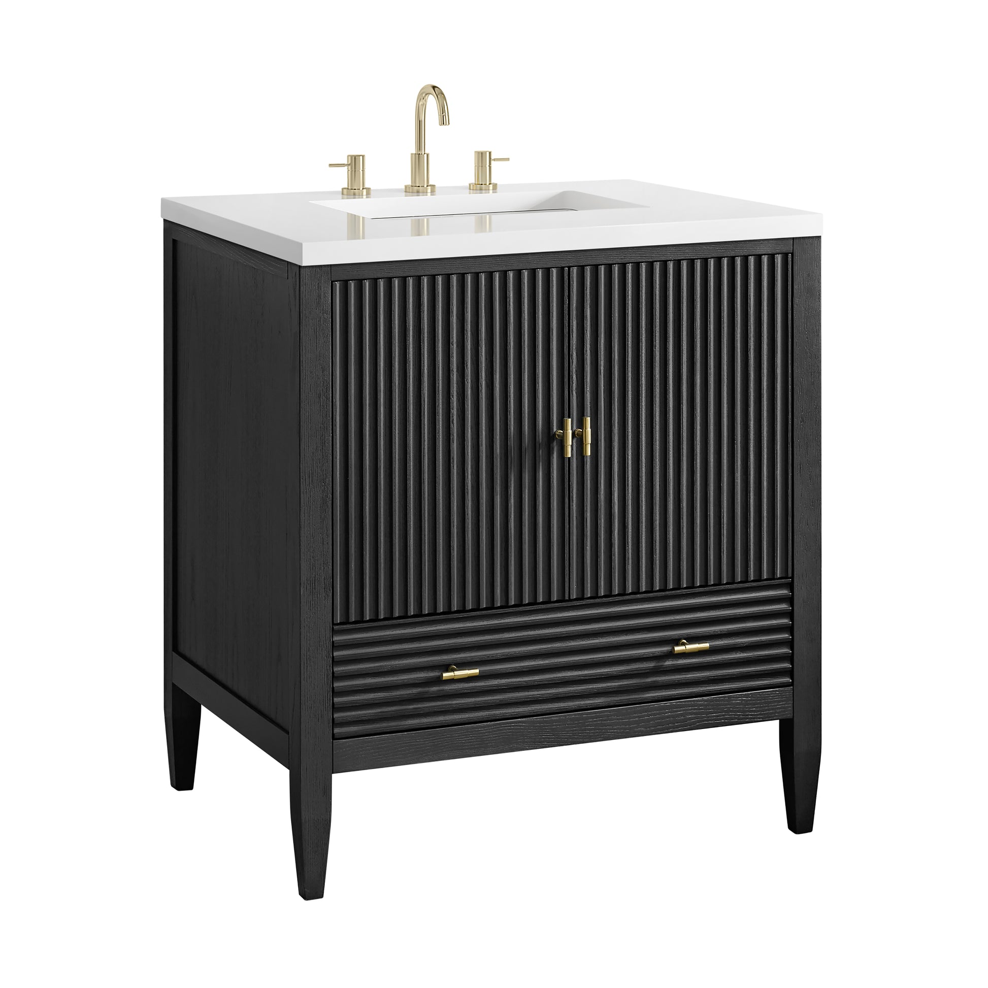 Renovate for Less Atlanta Myrrin 30" Single Vanity, Carbon Oak w/ 3 CM White Zeus Silestone Top