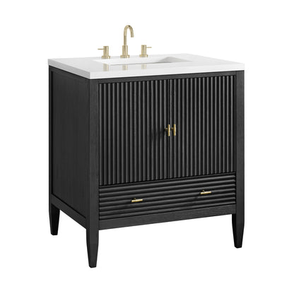 Renovate for Less Atlanta Myrrin 30" Single Vanity, Carbon Oak w/ 3 CM White Zeus Silestone Top