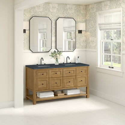 Renovate for Less Atlanta Breckenridge 60" Double Vanity, Light Natural Oak, w/ 3 CM Charcoal Soapstone Quartz Top