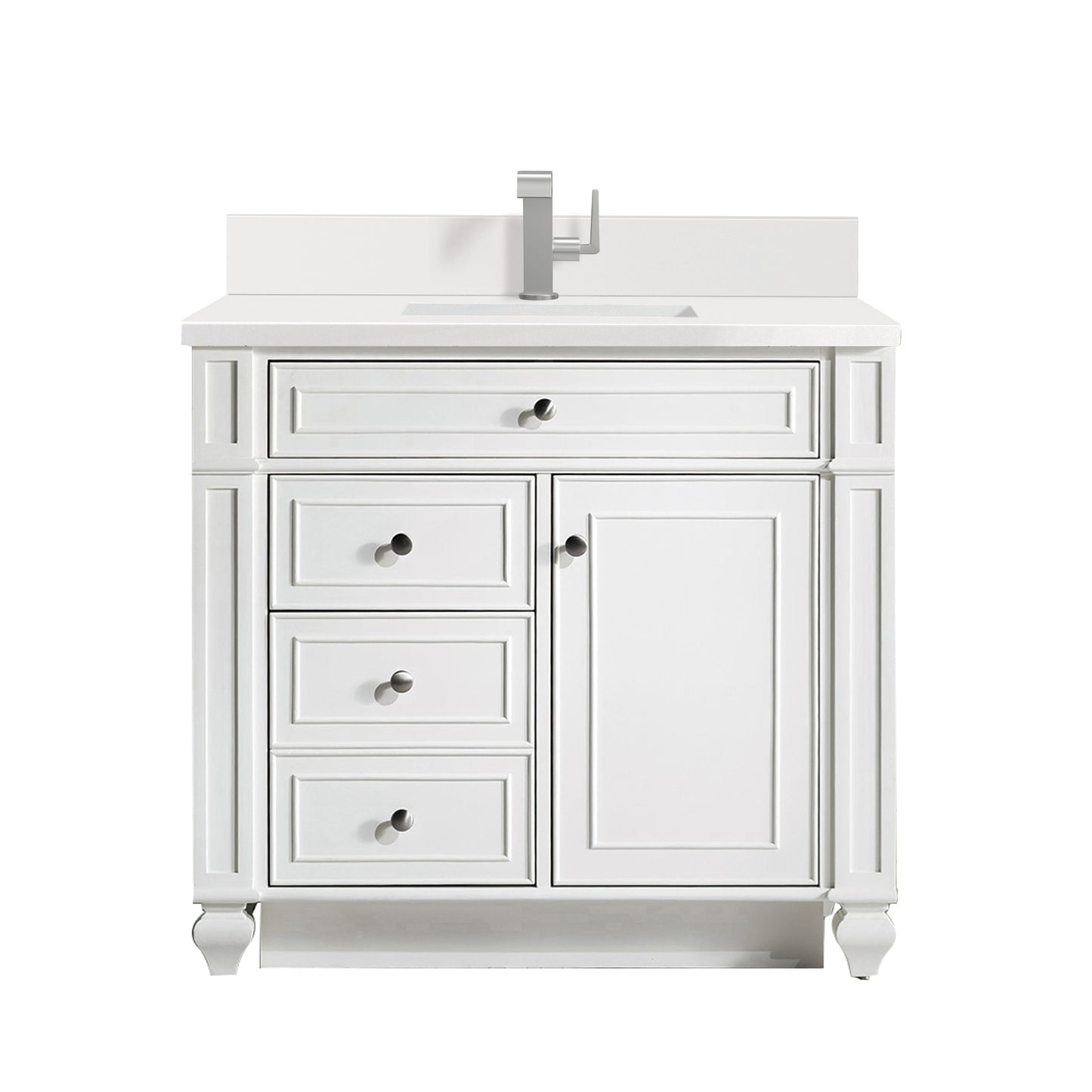 Renovate for Less Atlanta Bristol 36" Single Vanity, Bright White w/ Single Hole 3 CM White Zeus Silestone Top & Backsplash