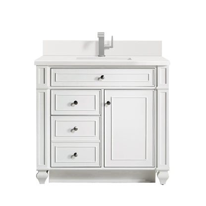 Renovate for Less Atlanta Bristol 36" Single Vanity, Bright White w/ Single Hole 3 CM White Zeus Silestone Top & Backsplash