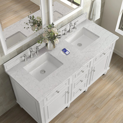 Lorelai 60" Double Vanity, Bright White w/ 3 CM Eternal Jasmine Pearl Silestone Top w/FreePower Wireless Charger