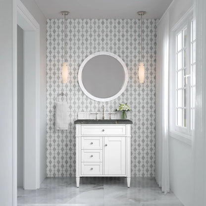 Brittany 30" Single Vanity, Bright White, w/ 3 CM Parisien Bleu Silestone Top