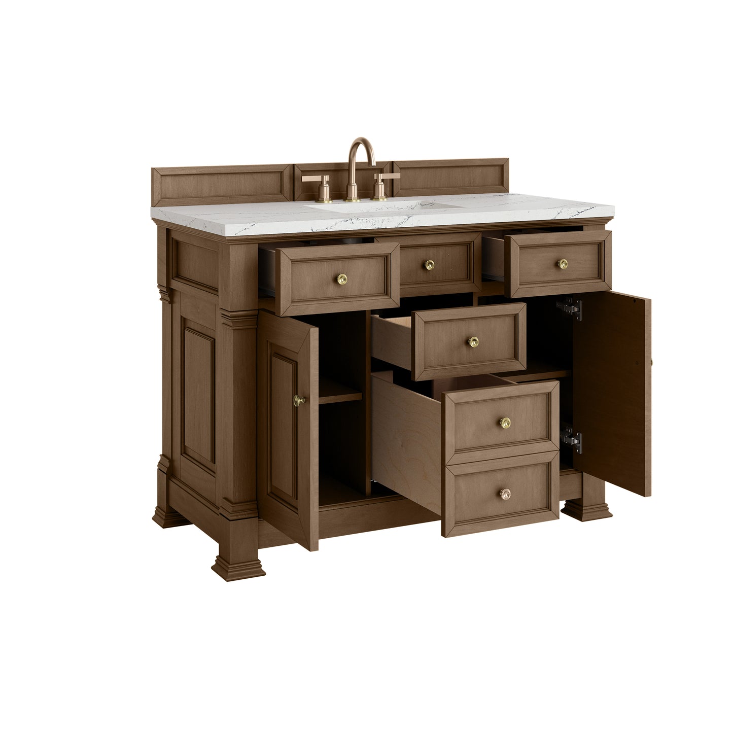 Renovate for Less Atlanta Brookfield 48" Single Vanity, Pecan w/ 3 CM Ethereal Noctis Silestone Top