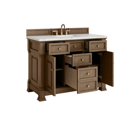 Renovate for Less Atlanta Brookfield 48" Single Vanity, Pecan w/ 3 CM Ethereal Noctis Silestone Top