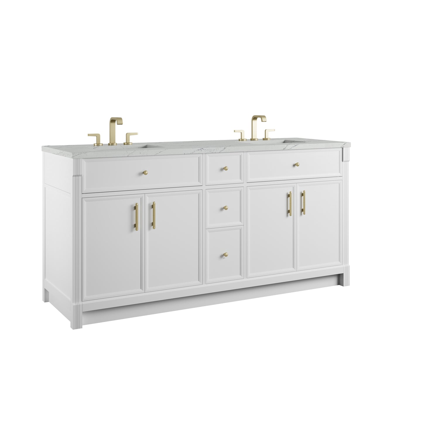 Renovate for Less Atlanta Bellshire 72" Double Vanity, Bright White w/ 3 CM Ethereal Noctis Silestone Top w/FreePower Wireless Charger
