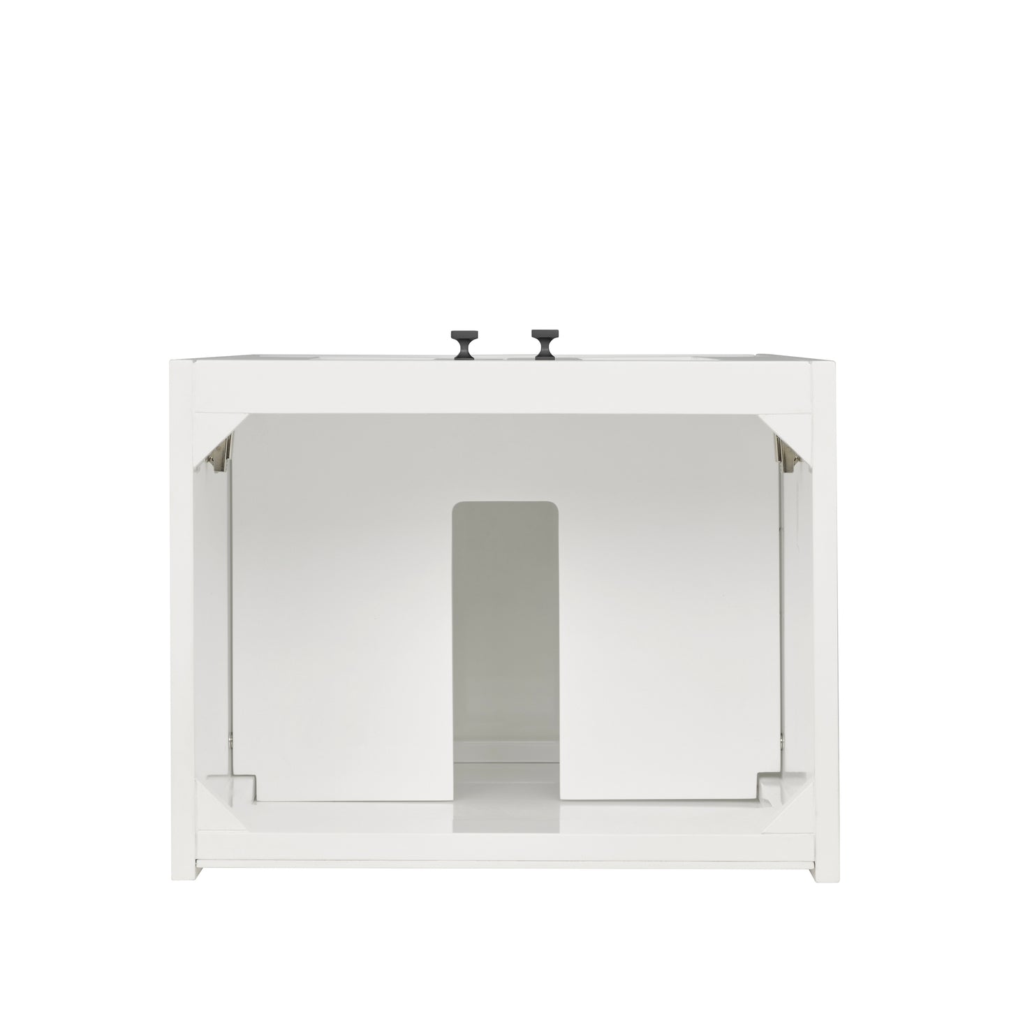 Renovate for Less Atlanta Chianti 20" Single Vanity, Glossy White, Matte Black, w/ White Glossy Composite Stone Top