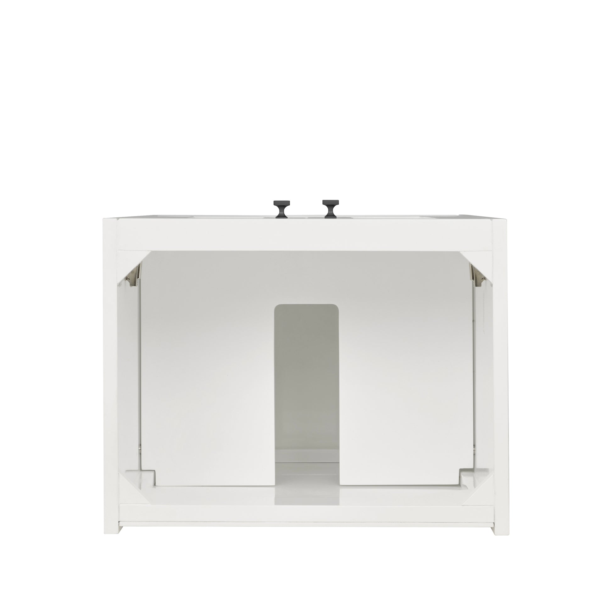 Renovate for Less Atlanta Chianti 20" Single Vanity, Glossy White, Matte Black, w/ White Glossy Composite Stone Top