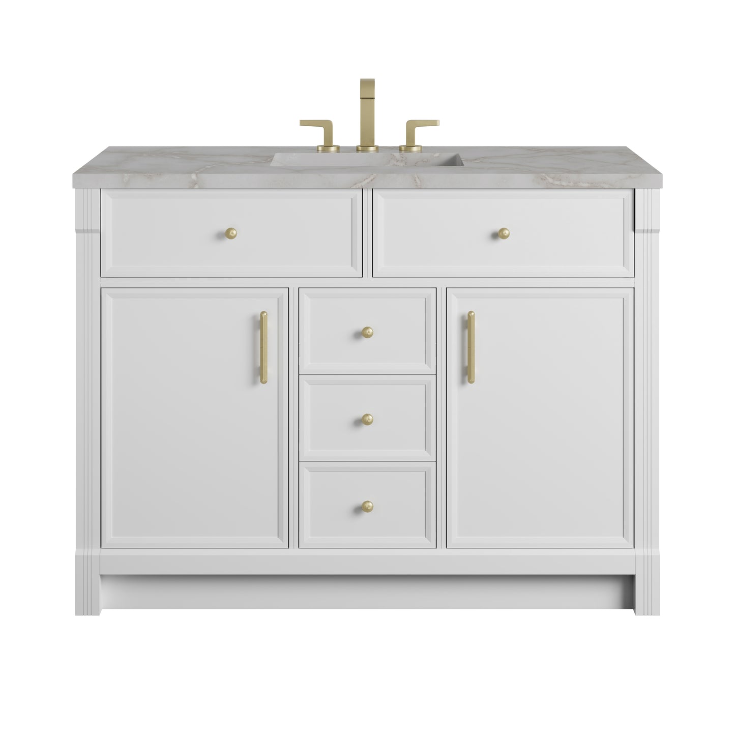 Renovate for Less Atlanta Bellshire 48" Single Vanity, Bright White w/ 3 CM Victorian Silver Silestone Top w/FreePower Wireless Charger