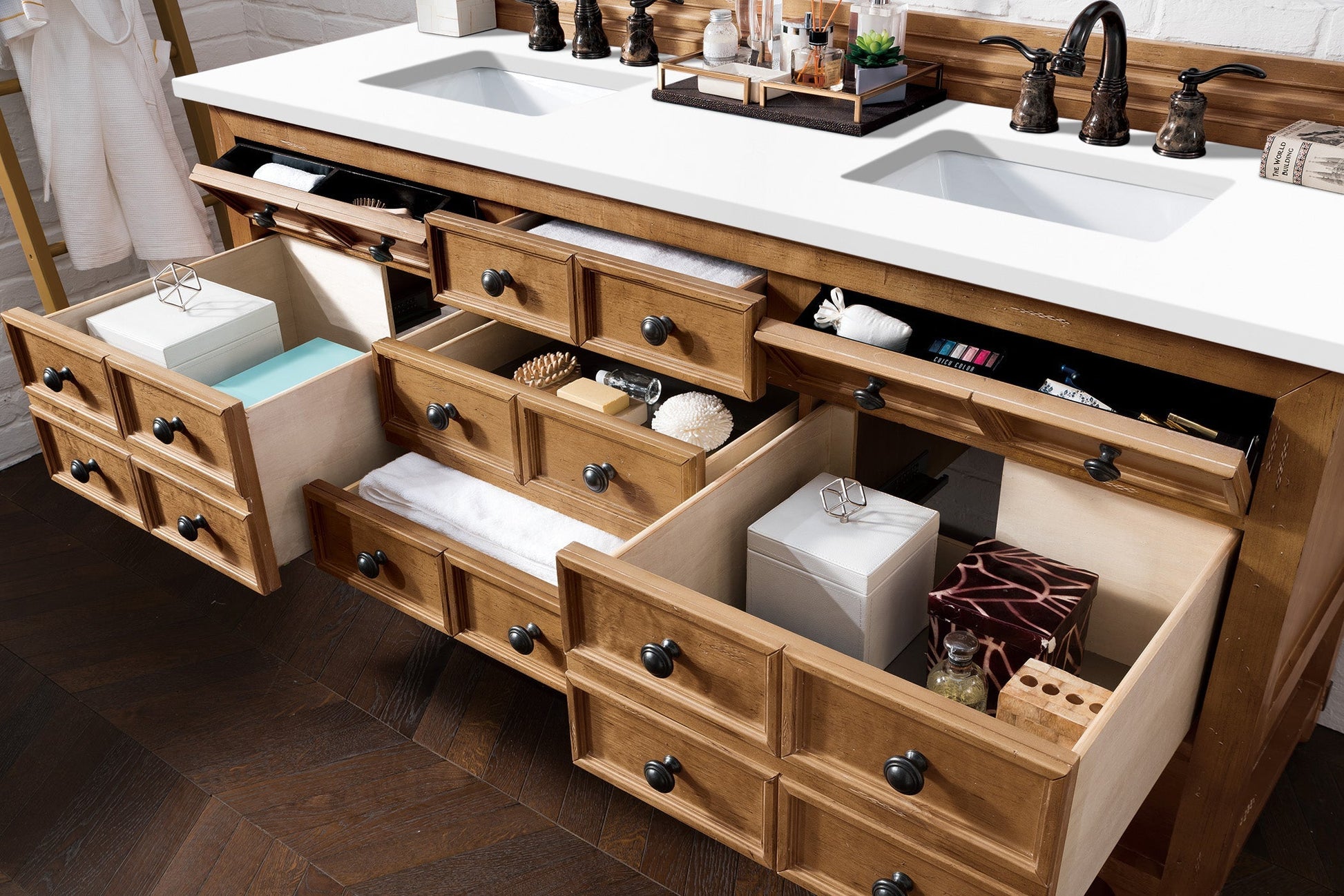Malibu 72" Double Vanity, Honey Alder w/ 3 CM Classic White Quartz Top James Martin Vanities