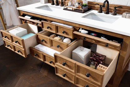 Malibu 72" Double Vanity, Honey Alder w/ 3 CM Classic White Quartz Top James Martin Vanities