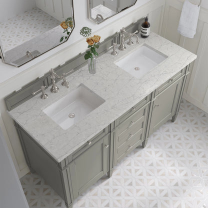Brittany 60" Double Vanity, Urban Gray w/ 3 CM Eternal Jasmine Pearl Silestone Top