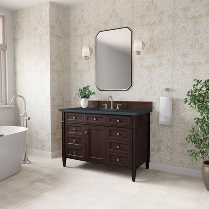 Renovate for Less Atlanta Brittany 48" Single Vanity, Burnished Mahogany w/ 3 CM Charcoal Soapstone Silestone Top