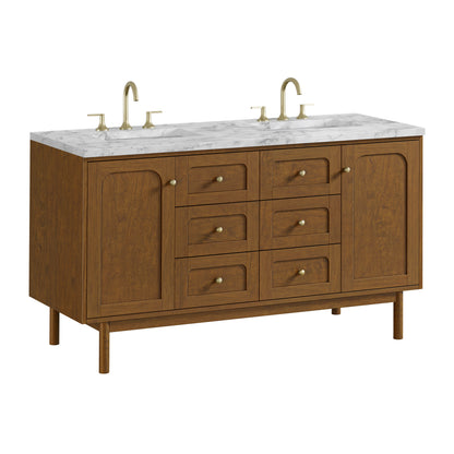 Renovate for Less Atlanta Laurent 60" Double Vanity, Honey Oak w/ 3 CM Carrara Marble Top