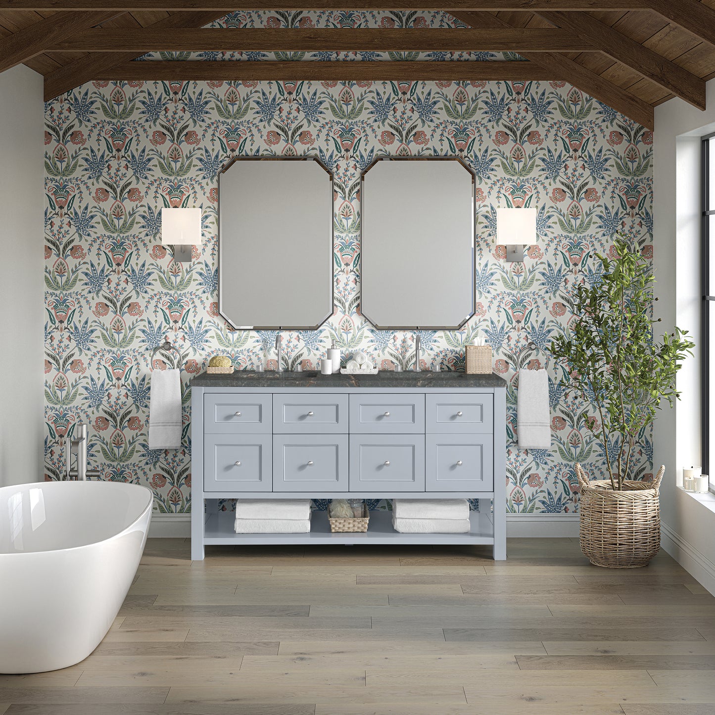 Renovate for Less Atlanta Breckenridge 60" Double Vanity, Serenity Blue w/ 3 CM Parisien Bleu Top w/FreePower Wireless Charger