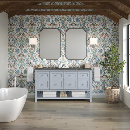 Renovate for Less Atlanta Breckenridge 60" Double Vanity, Serenity Blue w/ 3 CM Parisien Bleu Top