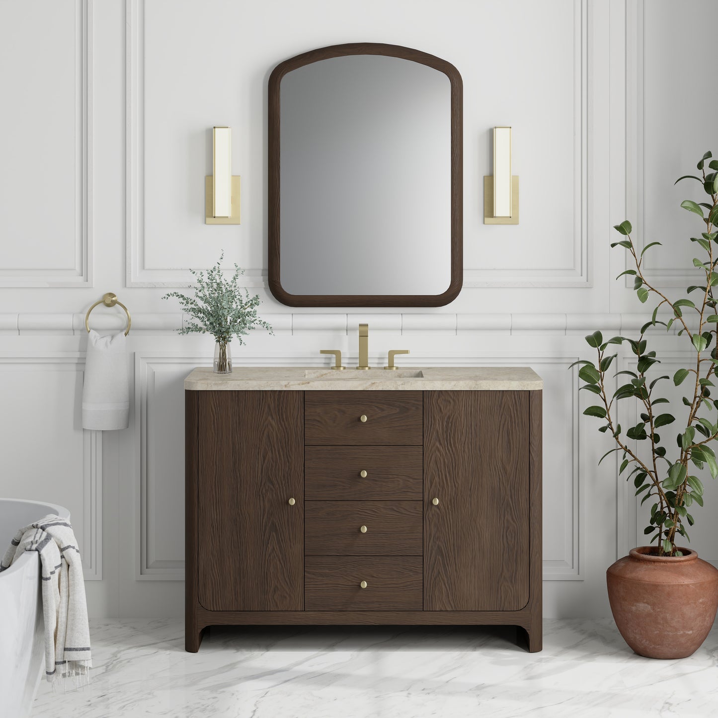 Renovate for Less Atlanta Gracyn 48" Single Vanity, Sable, w/ 3 CM Tajnar Eclos Widespread Top