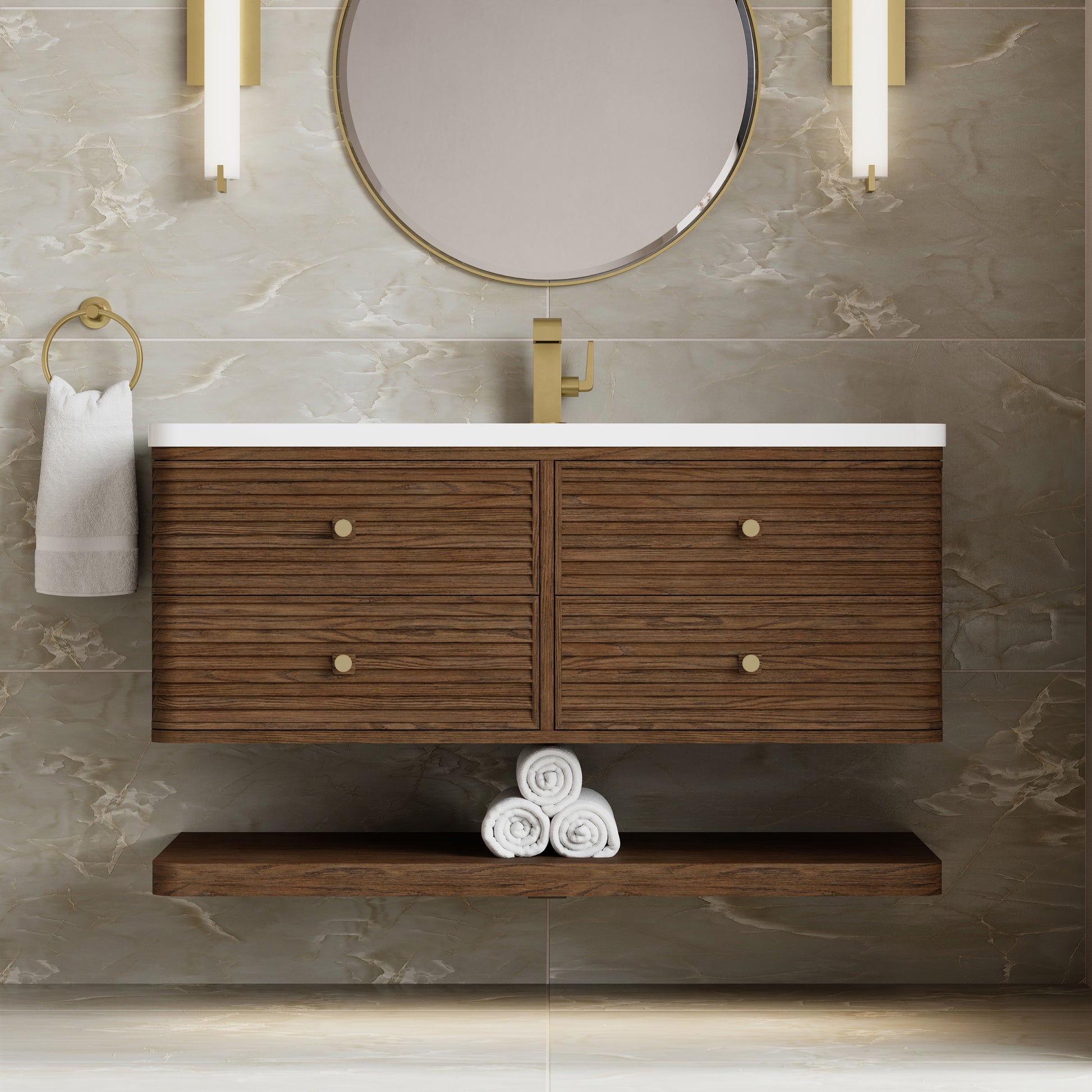 Renovate for Less Atlanta Allamari 48" Single Vanity, Sable w/ Single Hole 3 CM White Zeus Silestone Top