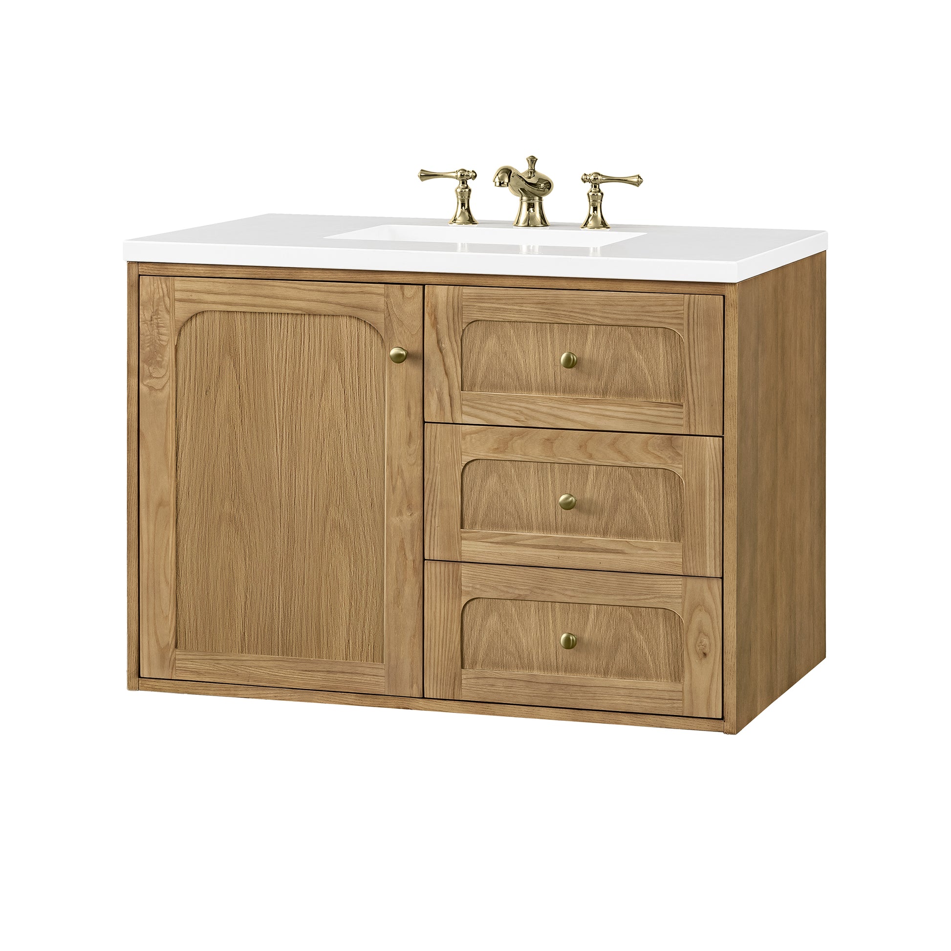 Renovate for Less Atlanta Laurent 36" Single Vanity, Light Natural Oak w/ 3 CM White Zeus Top