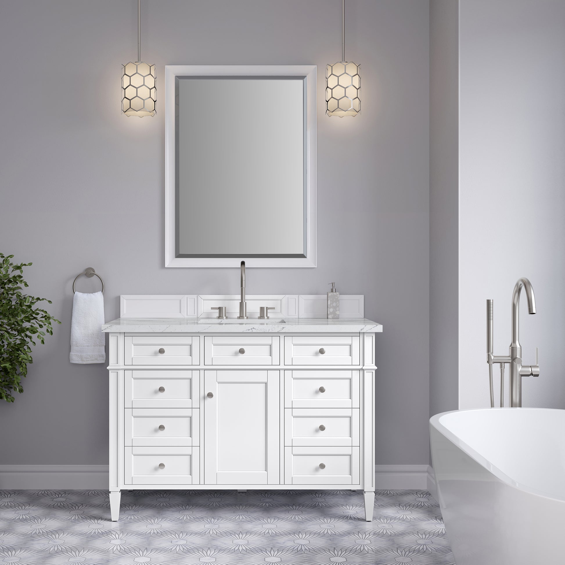 Renovate for Less Atlanta Brittany 48" Single Vanity, Bright White w/ 3 CM Ethereal Noctis Silestone Top