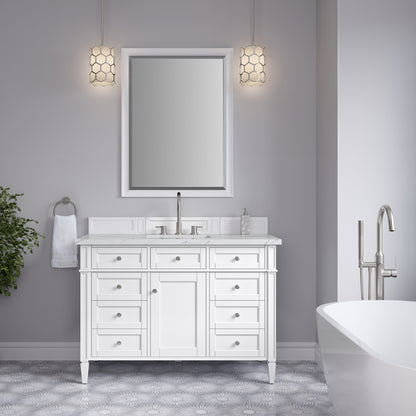 Renovate for Less Atlanta Brittany 48" Single Vanity, Bright White w/ 3 CM Ethereal Noctis Silestone Top