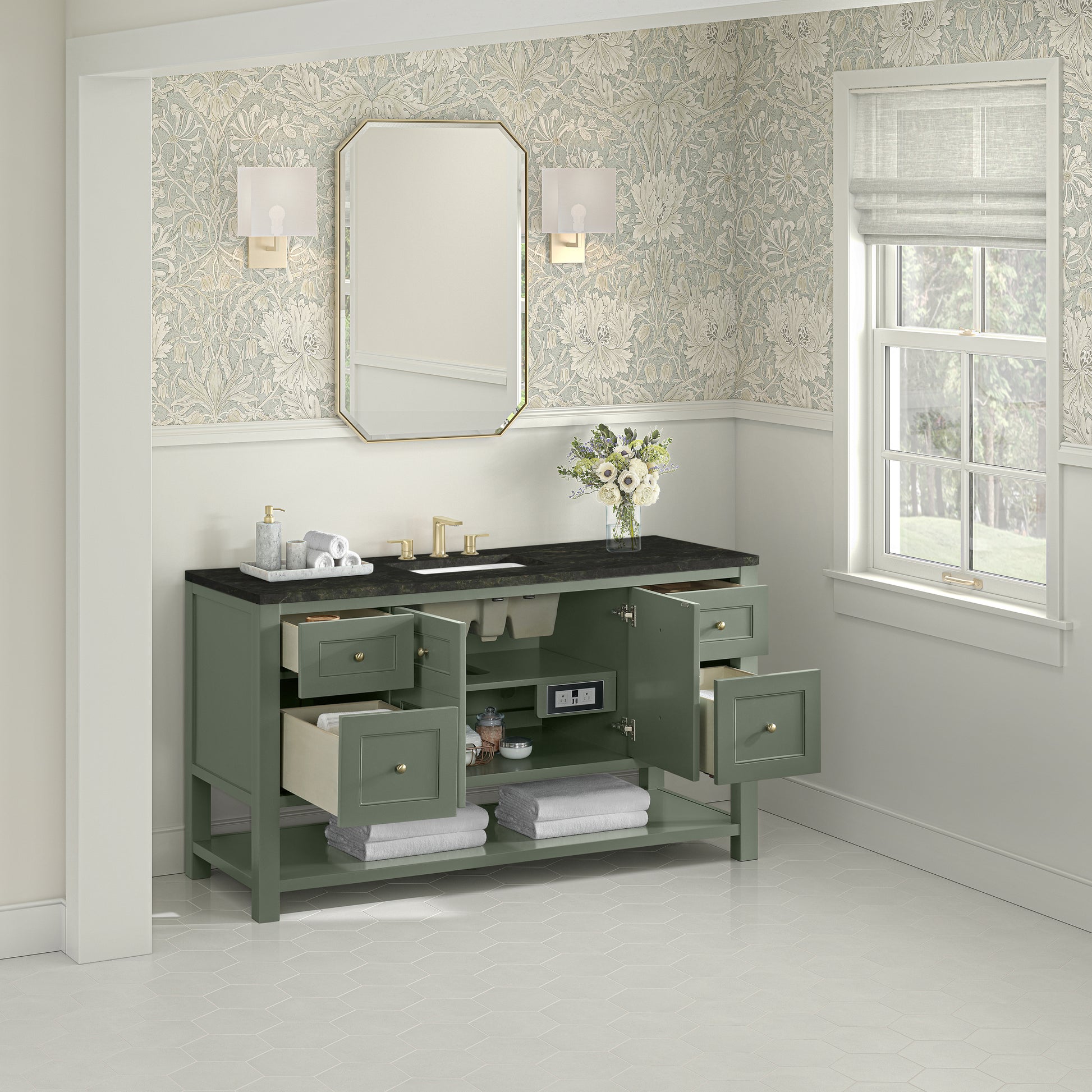 Renovate for Less Atlanta Breckenridge 60" Single Vanity, Smokey Celadon, w/ 3 CM Phantome Eclos Top