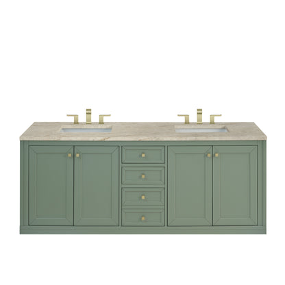 Renovate for Less Atlanta Chicago 72" Double Vanity, Smokey Celadon, w/ 3 CM Tajnar Eclos Top w/FreePower Wireless Charger