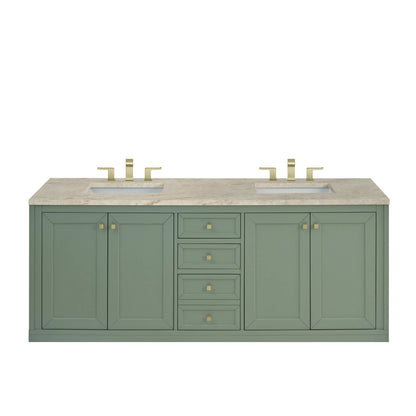 Chicago 72" Double Vanity, Smokey Celadon, w/ 3 CM Tajnar Eclos Top w/FreePower Wireless Charger