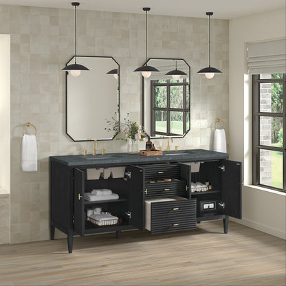 Renovate for Less Atlanta Myrrin 72" Double Vanity, Carbon Oak w/ 3 CM Parisien Bleu Silestone Top w/FreePower Wireless Charger