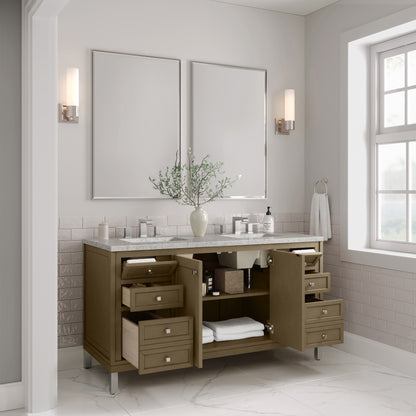 Renovate for Less Atlanta Chicago 60" Double Vanity, Walnut Whisper, w/ 3 CM Eternal Jasmine Pearl Silestone® Top