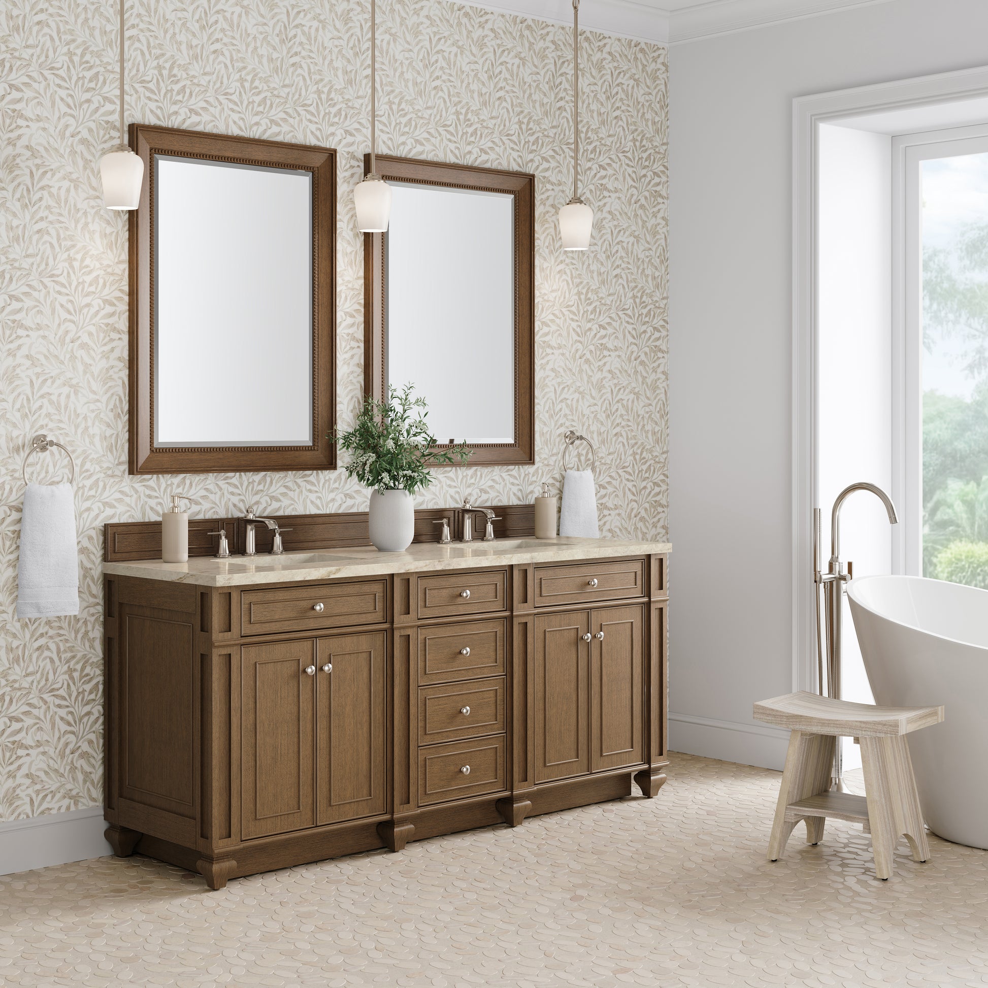 Renovate for Less Atlanta Bristol 72" Double Vanity, Saddle Brown, w/ 3 CM Tajnar Eclos Top