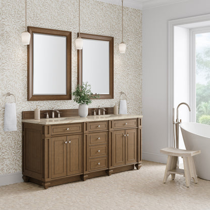 Renovate for Less Atlanta Bristol 72" Double Vanity, Saddle Brown, w/ 3 CM Tajnar Eclos Top