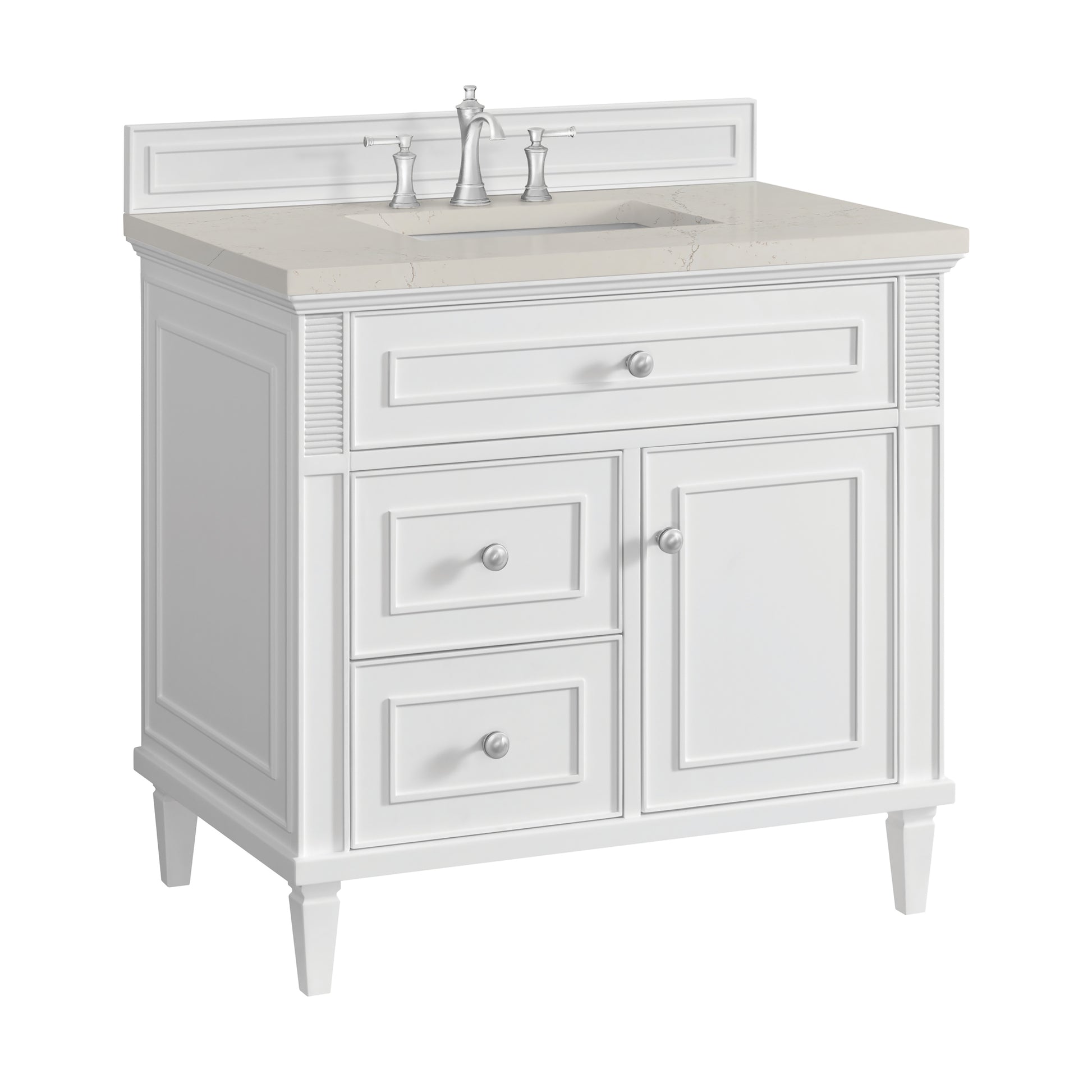 Renovate for Less Atlanta Lorelai 36" Single Vanity, Bright White, w/ 3 CM Siberian Silestone Top