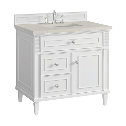 Renovate for Less Atlanta Lorelai 36" Single Vanity, Bright White, w/ 3 CM Siberian Silestone Top