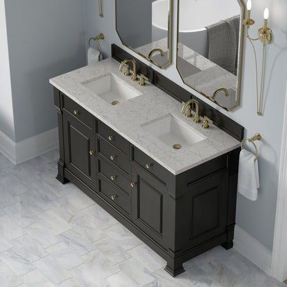 Renovate for Less Atlanta Brookfield 60" Double Vanity, Black Onyx w/3 CM Eternal Jasmine Pearl Silestone Top